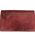 Whiskey color cross body bag back zippered pocket.