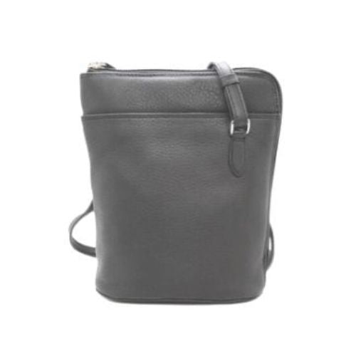 Gray Derek Alexander two sided crossbody handbag with soft leather finish and slim profile, great for travel and casual outings.