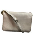 E/W Organizer bag in pewter. Metallic leather bag with adjustable shoulder strap and silver hardware.