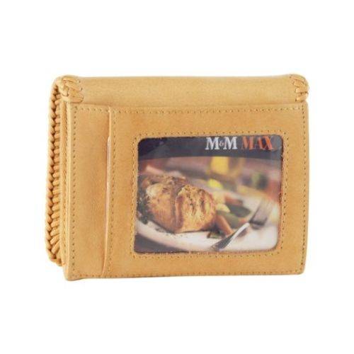 Back of tan leather Small Card Holder - with visible ID window.