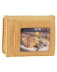 Back of tan leather Small Card Holder - with visible ID window.