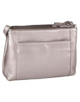 Interior side of silver leather purse, featuring a slip pocket with a magnetic closure.