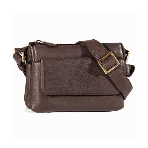 Derek Alexander crossbody leather bag in brown with top zip closure and adjustable strap, ideal for women seeking a stylish organizer handbag.