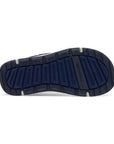 Bottom view of navy Kids Merrell Panther 3.0 sandal showing durable rubber outsole for enhanced traction on wet and dry surfaces.