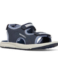 Kids Merrell Panther 3.0 comfort sandal in navy with water-friendly design and adjustable straps, ideal for outdoor play and summer wear.