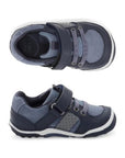 Top and side views of navy Kids Stride Rite SRT Wes sneaker showing breathable design and toddler-friendly closure.