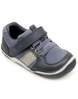 Kids Stride Rite SRT Wes leather sneaker in navy and gray, designed for toddlers with flexible sole and secure fit.