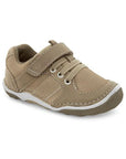 Kids Stride Rite SRT Wes leather sneaker in tan with hook-and-loop strap, ideal for toddlers needing comfort and traction.