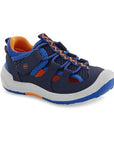 Navy and orange Stride Rite Wade 2.0 Sandal for kids with breathable mesh and fisherman-style straps, ideal for water-friendly adventures.