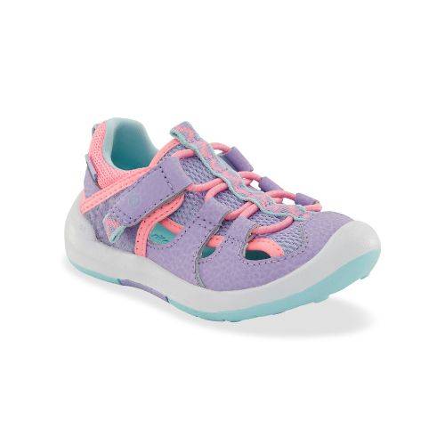 Purple and teal Stride Rite Wade 2.0 Sandal for kids with pink accents, breathable mesh, and memory foam insole for all-day toddler comfort.