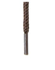 Close-up of brown round hiking/casual/work shoe lace tip showing durable braided texture and reinforced aglet.