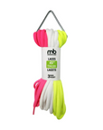 3 pack of round laces, 45" long, neon colors with one pink, one white and one yellow