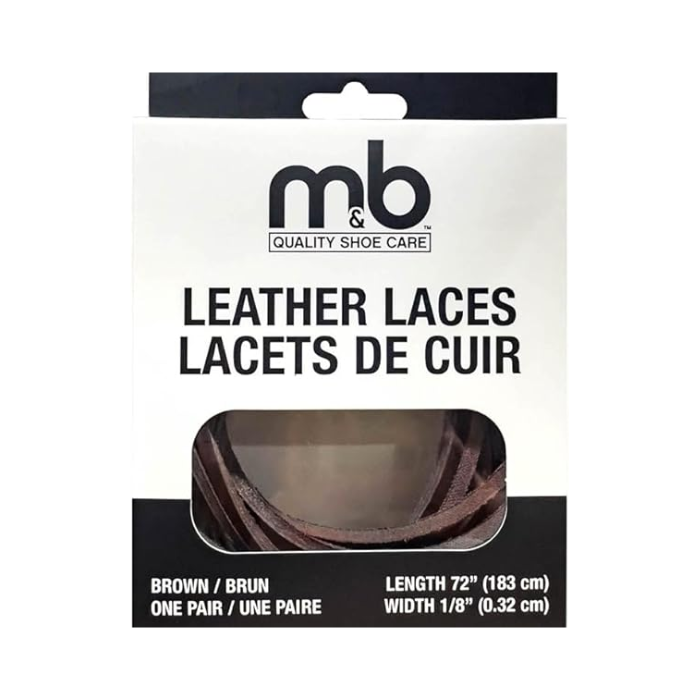 Moneysworth & Best Leather Shoe Laces in brown, 72-inch length and 1/8-inch width, ideal for rugged durability in footwear and crafts.