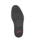 Black light treaded outsole with red Rieker logo on heel.