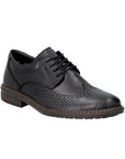 Men's Rieker L7620 Baroque Dress Shoe in black with brogue detailing, ideal for formal wear. Lightweight and flexible lace-up men's shoe.