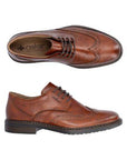 Top and side view of brown Rieker L7620 Baroque Dress Shoe for men, crafted for comfort with a flexible sole and lace-up closure.