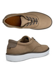 Pair of Nutmeg brown casual sneaker swith dark brown laces, orange Ecco logo'd footbed, dark brown line above midsole and a white outsole.