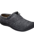 Howser III Slide Clog in Grey. A slip-on shoe with a grey textile upper, featuring an elastic bungee around the heel. Outsole is black.