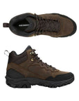 Side and top view of Men's Merrell Coldpack 3 Thermo Mid Waterproof Hiking Boot showing insulated lining, durable leather upper, and ankle support.