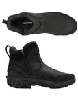 Side and top view of Men's Merrell Coldpack 3 Thermo Waterproof Boot showing zip closure and insulated lining for cold-weather comfort.