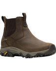 Men's Merrell Moab Adventure 3 PLR Chelsea Boot in brown waterproof leather with Vibram outsole for winter traction and slip-on comfort.