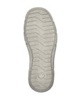 Light grey zig zag treaded outsole with Rieker symbol on heel.