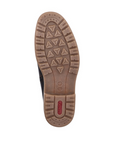 Tan light treaded outsole with red Rieker logo stamped in heel.