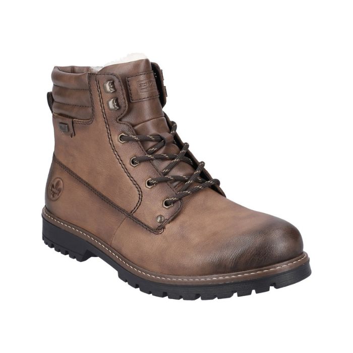 Men&#39;s brown leather ankle boot with laces.