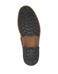 Dark brown and light brown treaded outsole with Rieker logo stamped in heel.