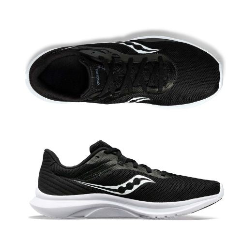 Top and side views of the Men's Saucony Convergence Sneaker showcasing lace-up design, mesh material, and sleek athletic silhouette for casual wear.