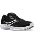 Men's Saucony Convergence Sneaker in black with white sole, featuring breathable mesh upper and lightweight EVA cushioning for all-day comfort.