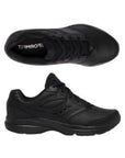 Top and side view of black leather Saucony sneaker