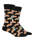 Black socks with corgi's wearing different colored bandanas.