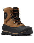 Men's Sorel Buxton waterproof winter boots in brown with black rubber outsole, featuring lace-up design and 200g insulation for cold weather.