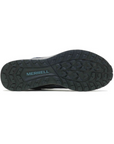 Bottom view of Merrell Fly Strike GTX Sneaker for men featuring a grippy rubber outsole designed for traction on hard-packed trails.