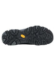 Black rugged outsole with yellow Vibram logo in middle.