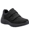 All black Leather shoe with two velcro straps.