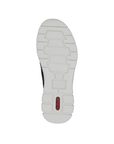 White light treaded outsole with red Rieker logo on heel.