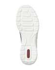 White light treaded outsole with red Rieker logo on heel.