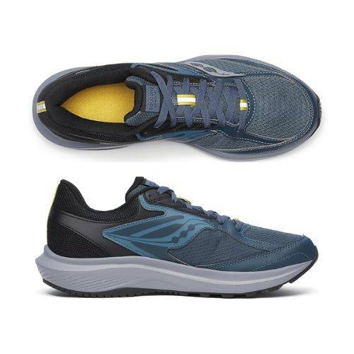 Top and side view of Men's Saucony Cohesion 17 mesh sneaker showing breathable upper and lace-up design for secure fit.