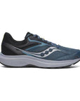 Men's Saucony Cohesion 17 mesh sneaker in blue and black with cushioned sole, ideal for casual wear and running comfort.
