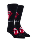 Black socks with "Rolling Stones" on middle and the iconic red lips with tongue on calf and instep.