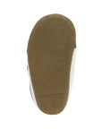 Beige suede outsole with "Robeez" logo on heel.