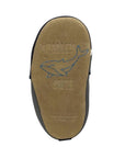 Tan outsole with blue whale stitched on with words "Whaley Cute" and "Robeez" Stamped on.