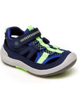 Blue fisherman sandal with green accents.