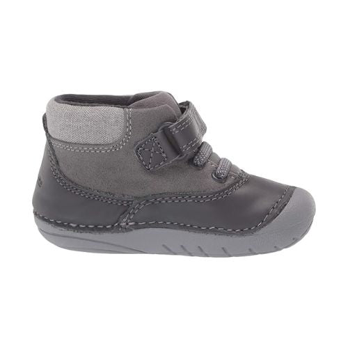 Side view of Kids Stride Rite Felix Soft Motion Bootie featuring flexible sole and soft materials for first-time walkers.