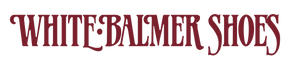 SEO-friendly alt text: Vintage-style maroon text logo readingWHITE BALMER SHOES" in a decorative serif font.