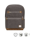 Travelon Anti-Theft Heritage Backpack in gray with anti-theft features including locking zippers, slash-resistant panels, and RFID protection.