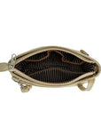 Interior view of the Heritage Anti-Theft Crossbody Bag showing striped lining and organized compartments for essentials and travel items.