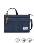 Heritage Anti-Theft Crossbody Bag in navy blue featuring RFID-blocking technology, lockable zippers, and anti-slash strap for secure outings.